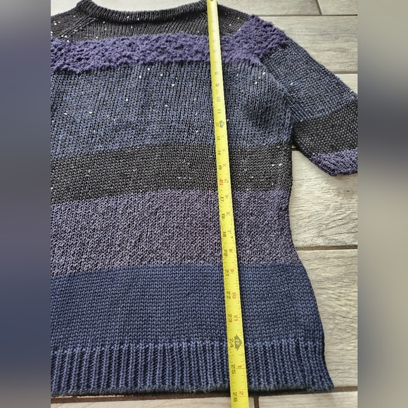 Brunello Cucinelli Dazzling Sequin Women Sweater Blue Stripe Large Sheer Luxury - Picture 8 of 12